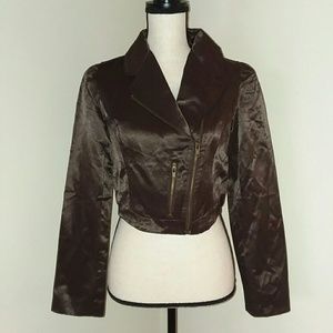 Dark Brown Long Sleeve Cropped Jacket - Size M